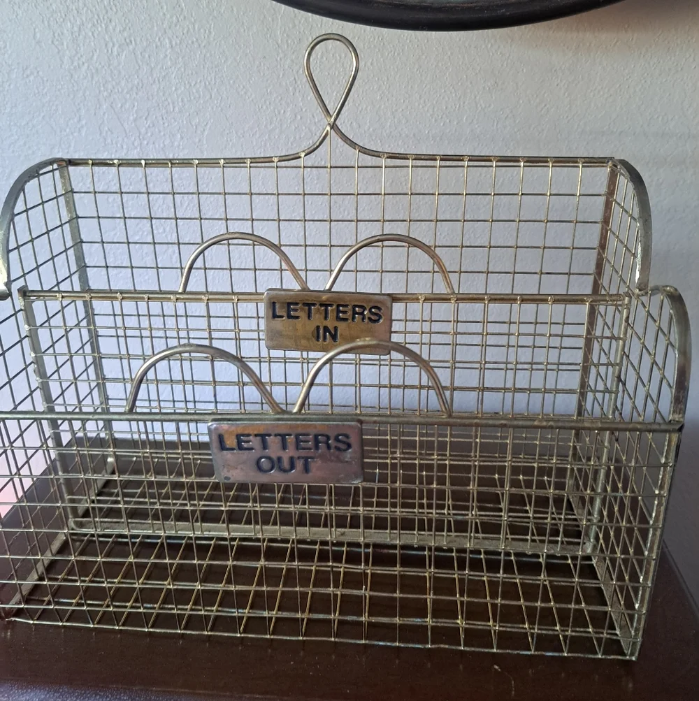 Gold Wire Letter Sorter Desk Organizer - Letters In/Out